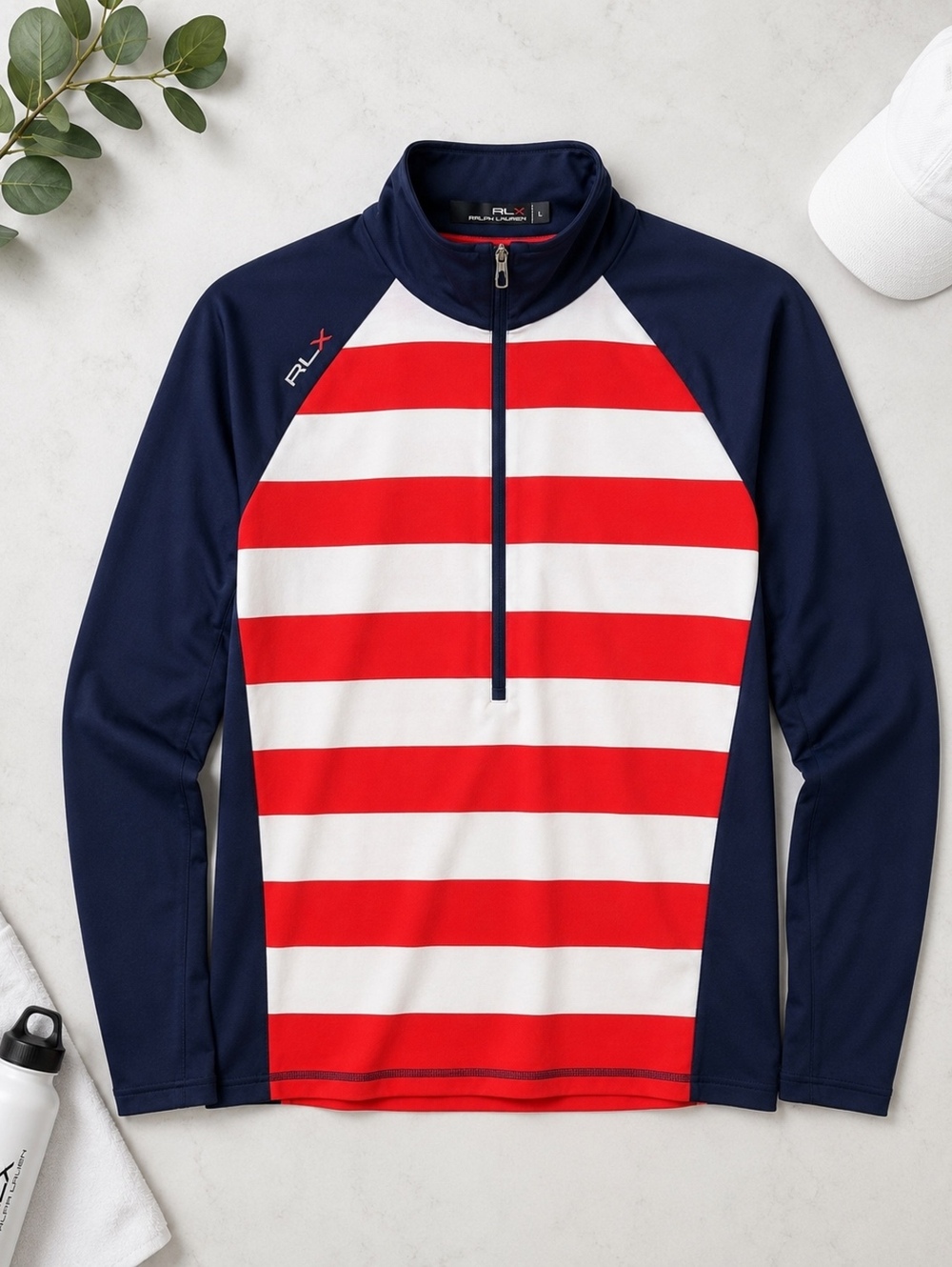 RLX Ralph Lauren Striped Pullover Navy Red White Large Athleticwear